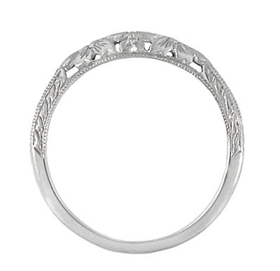 Art Deco Flowers and Wheat Engraved Filigree Wedding Band in White Gold - Item: WR356W14 - Image: 4