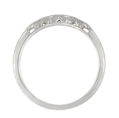 Art Deco Flowers and Wheat Engraved Filigree Wedding Band in White Gold - Item: WR356W14 - Image: 5