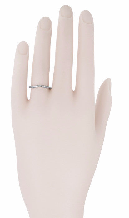 Art Deco Flowers and Wheat Engraved Filigree Wedding Band in White Gold - Item: WR356W14 - Image: 6