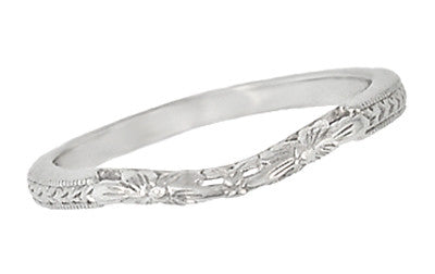 Art Deco Flowers and Wheat Engraved Filigree Wedding Band in White Gold - Item: WR356W14 - Image: 2