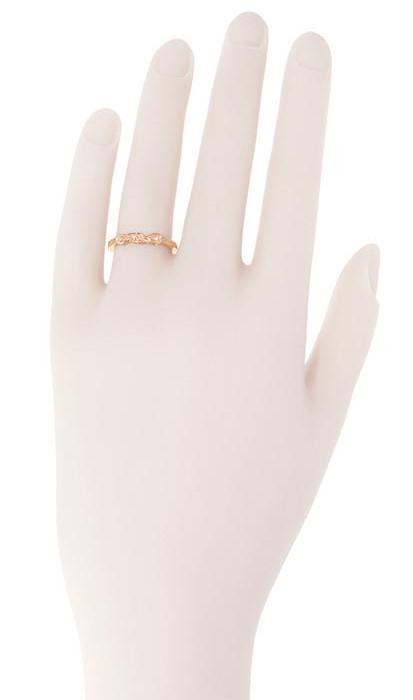 14 Karat Rose Gold Mid Century Retro Modern Filigree Diamond Wedding Ring - Item: WR380R-LC - Image: 3