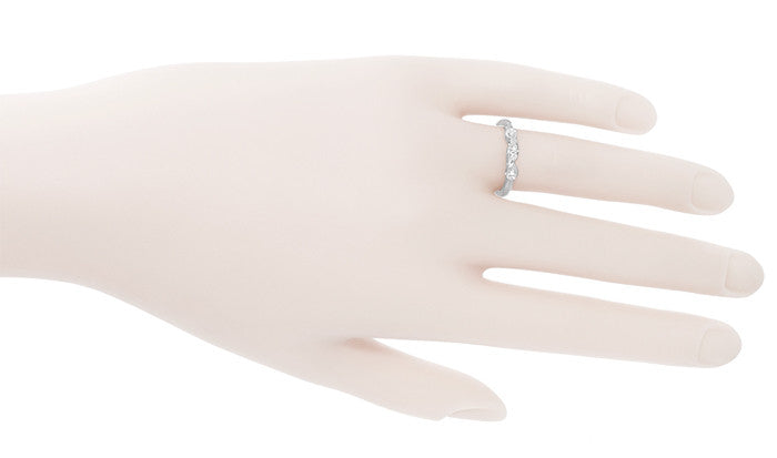 Retro Moderne Raindrop White Sapphire Filigree Wedding Ring in White Gold - Item: WR380WS10 - Image: 3
