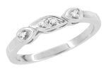 Retro Moderne Raindrop White Sapphire Filigree Wedding Ring in White Gold