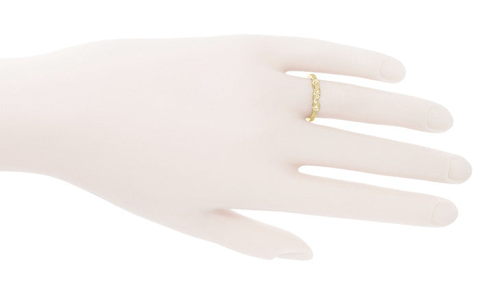 Vintage Style Retro Moderne Yellow Gold Filigree Diamond Wedding Ring - 10K, 14K or 18K - Item: WR380Y10-LC - Image: 3