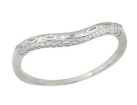 Art Deco Olive Leaves and Wheat Carved Curved Platinum Wedding Band