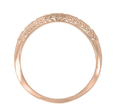 Art Deco Olive Leaves and Wheat Engraved Curved Wedding Band in 14 Karat Rose ( Pink ) Gold - alternate view