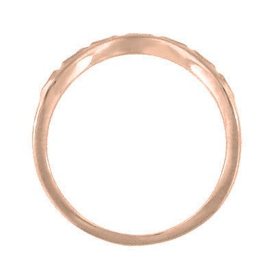 Art Deco Engraved Olive Leaves and Wheat Curved Wedding Band in 14 Karat Rose ( Pink ) Gold - Item: WR419R125 - Image: 3