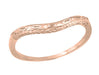 Art Deco Olive Leaves and Wheat Engraved Curved Wedding Band in 14 Karat Rose ( Pink ) Gold