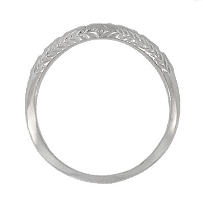 Art Deco Olive Leaves and Wheat Engraved Curved Wedding Band in White Gold - 10K, 14K or 18K - Item: WR419W1K10 - Image: 2
