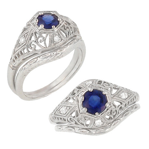 Art Deco Olive Leaves and Engraved Wheat Curved Wedding Band in White Gold - Item: WR419W125-I - Image: 5