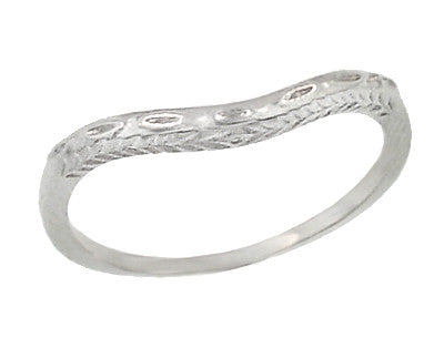 Art Deco Olive Leaves and Engraved Wheat Curved Wedding Band in White Gold