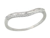Art Deco Olive Leaves and Engraved Wheat Curved Wedding Band in White Gold