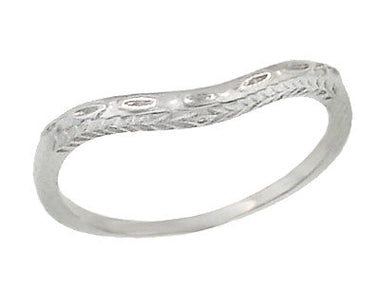 Art Deco Wheat and Olive Leaves Sculptural Curved Wedding Band in White Gold