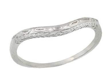 Art Deco Wheat and Olive Leaves Sculptural Curved Wedding Band in White Gold