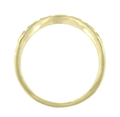 Art Deco Olive Leaves and Carved Wheat Engraved Curved Wedding Band in Yellow Gold - Item: WR419Y1K10 - Image: 3