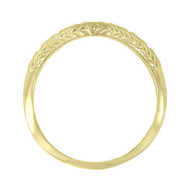 Art Deco Olive Leaves and Carved Wheat Engraved Curved Wedding Band in Yellow Gold - alternate view