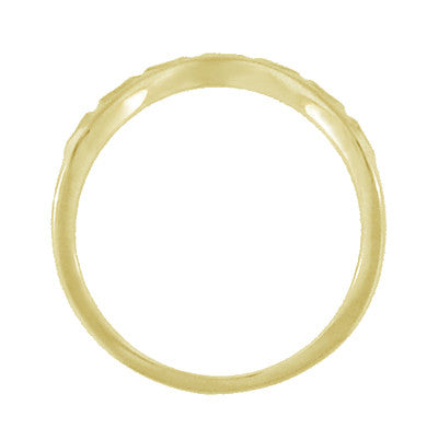 Art Deco Olive Leaves and Wheat Engraved Curved Wedding Band in Yellow Gold - Item: WR419Y125K10 - Image: 3