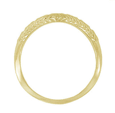 Art Deco Olive Leaves and Wheat Engraved Curved Wedding Band in Yellow Gold - alternate view