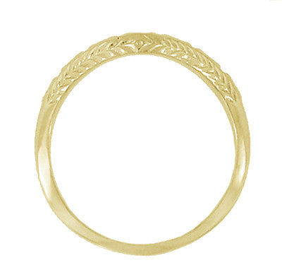 Art Deco Olive Leaves and Wheat Engraved Curved Wedding Band in Yellow Gold - Item: WR419Y125K10 - Image: 2