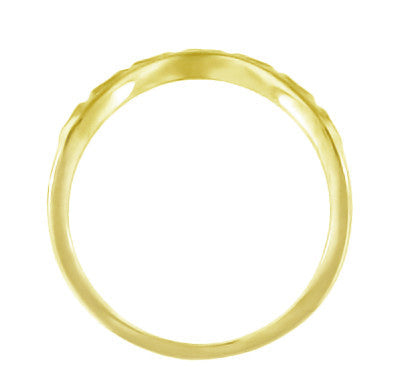 Art Deco Yellow Gold Olive Leaves and Engraved Wheat Curved Wedding Band (10K, 14K or 18K) - Item: WR419Y2K10 - Image: 3