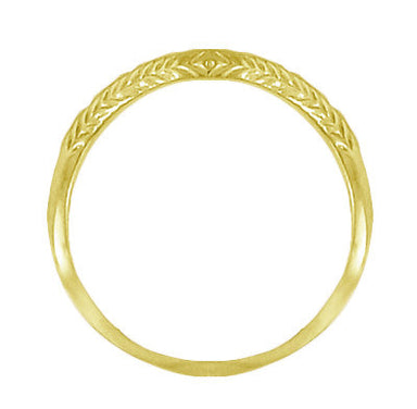 Art Deco Yellow Gold Olive Leaves and Engraved Wheat Curved Wedding Band (10K, 14K or 18K) - alternate view