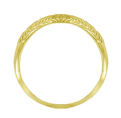 Art Deco Yellow Gold Olive Leaves and Engraved Wheat Curved Wedding Band (10K, 14K or 18K) - Item: WR419Y2K10 - Image: 2