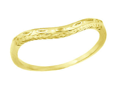 Art Deco Yellow Gold Olive Leaves and Engraved Wheat Curved Wedding Band (10K, 14K or 18K)