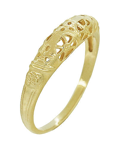 Art Deco Yellow Gold Floral Filigree Dome Wedding Ring - 14K or 18K - Item: WR428Y - Image: 3