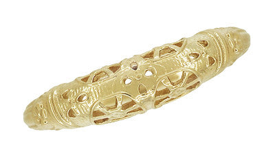 Art Deco Yellow Gold Floral Filigree Dome Wedding Ring - 14K or 18K - Item: WR428Y - Image: 4