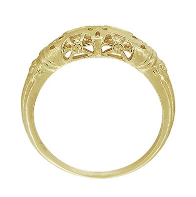 Art Deco Yellow Gold Floral Filigree Dome Wedding Ring - 14K or 18K - Item: WR428Y - Image: 5