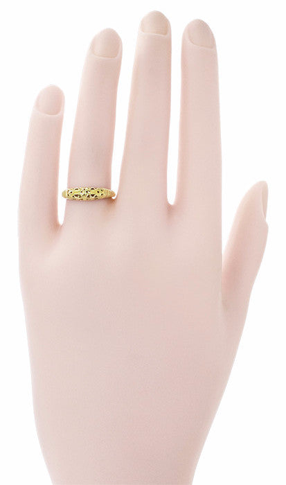Art Deco Yellow Gold Floral Filigree Dome Wedding Ring - 14K or 18K - Item: WR428Y - Image: 6