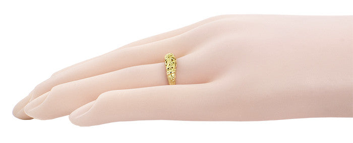 Art Deco Yellow Gold Floral Filigree Dome Wedding Ring - 14K or 18K - Item: WR428Y - Image: 7