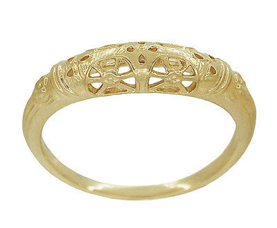 Art Deco Yellow Gold Floral Filigree Dome Wedding Ring - 14K or 18K - Item: WR428Y - Image: 2