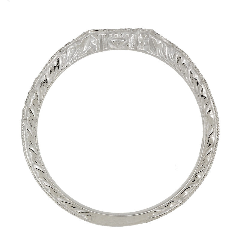 Art Deco Loving Hearts Contoured Vintage Engraved Wheat Diamond Wedding Ring in Platinum - Item: WR459P-LC - Image: 5