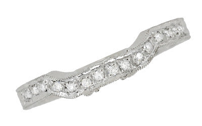 Art Deco Loving Hearts Contoured Vintage Engraved Wheat Diamond Wedding Ring in Platinum - Item: WR459P-LC - Image: 2