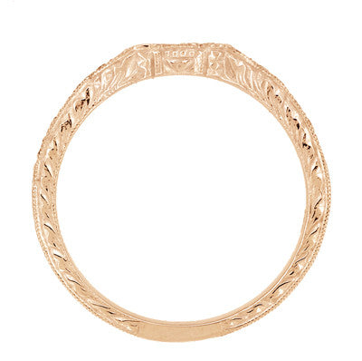 Art Deco Antique Style Loving Hearts Contoured Engraved Wheat Diamond Wedding Ring in 14 Karat Rose ( Pink ) Gold - Item: WR459R-LC - Image: 5