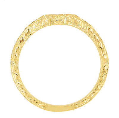 Yellow Gold Antique Style Loving Hearts Contoured Engraved Wheat Diamond Art Deco Wedding Ring - Item: WR459Y14-LC - Image: 5