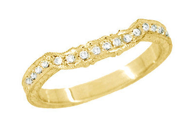 Yellow Gold Antique Style Loving Hearts Contoured Engraved Wheat Diamond Art Deco Wedding Ring