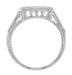 Art Deco Filigree Castle Diamond Notched Wedding Ring in White Gold