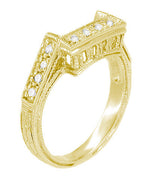 Art Deco Diamond Filigree Contoured Linear Wedding Ring in Yellow Gold