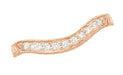 Art Deco Rose Gold Engraved Wheat Curved Diamond Wedding Band