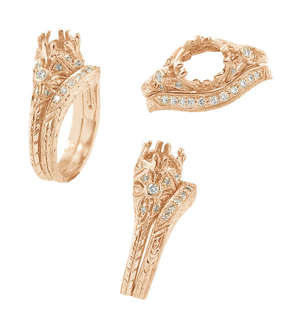 Art Deco Rose Gold Engraved Wheat Curved Diamond Wedding Band - Item: WR679RD - Image: 5