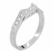 Art Deco Diamonds Filigree Scrolls Curved Wedding Ring in 18 Karat White Gold | Scroll Engraved Vintage Style Curved Band