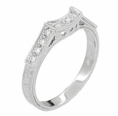 Art Deco Platinum and Diamond Filigree Engraved Companion Wedding Ring