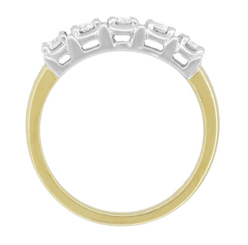 Mid Century Straightline Diamond Wedding Ring in White and Yellow Gold Mixed Metals - Item: WR728K10-LC - Image: 3