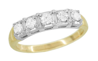 Mid Century Straightline Diamond Wedding Ring in White and Yellow Gold Mixed Metals