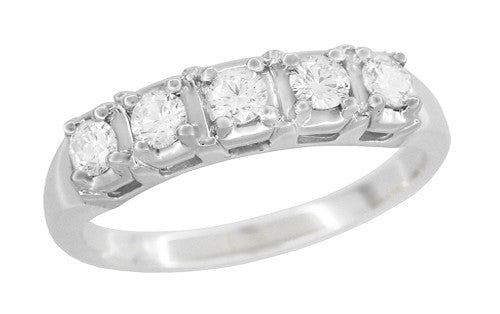 Mid Century Straightline Diamond Wedding Ring in White Gold