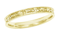 Yellow Gold Womens Edwardian Wedding Band with Floral Engraving - 14K or 18K