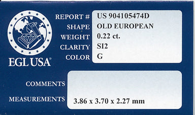 0.22 Carat Loose Old European Cut Diamond G Color SI2 Clarity - alternate view