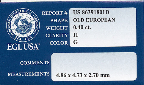0.40 Carat Loose Old European Cut Diamond G Color I1 Clarity - Item: D123 - Image: 2